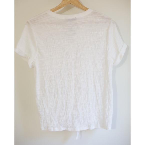 Cable & Gauge White Cotton Blouse | Short Sleeve Button Tie Front | M - Picture 5 of 6